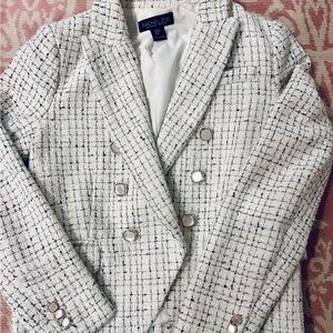 Rachel Zoe Women's Cream Tweed Blazer with Pearl button details